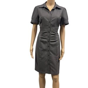 Calvin Klein Gray Button Up Short Sleeve Collared Midi Shirt Dress 10 Petite
